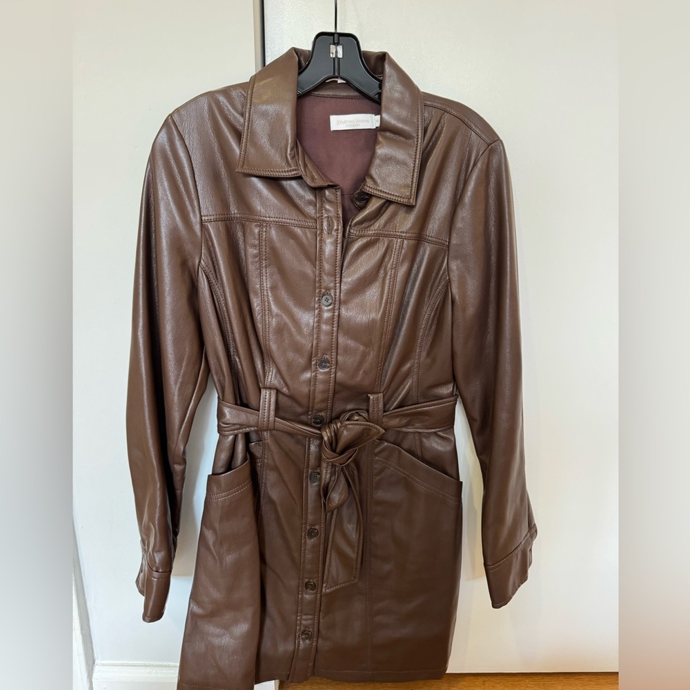 Leather belted mini dress